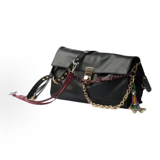 PRADA Soft Sound metal part snap flap opening and closing crossbody single-shoulder bag, large size for women, black